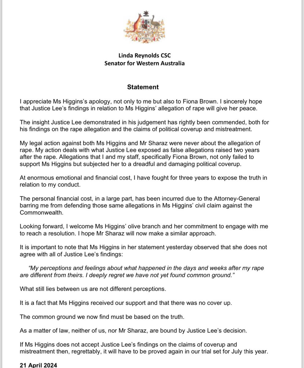 BREAKING: Linda Reynolds responds to Brittany Higgins’ apology @7NewsAustralia