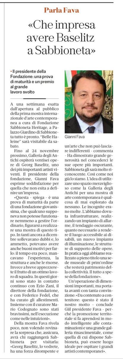 Buona domenica a tutti! Vi segnalo la mia intervista odierna a “La Gazzetta di Mantova” che ringrazio per l’interesse. #asabbionetasolocosebelle #visitsabbioneta #fondazionesabbionetaheritage
#gazzettadimantova