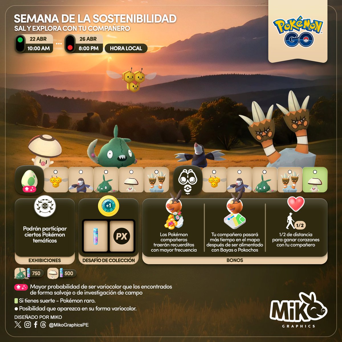 🥸 Trainers, ahi les dejamos la info del evento 'Semana de la Sostenibilidad' en #PokemonGO.

▶️Más detalles del evento, horarios de inicio en cada pais con sus coordenadas aquí:
trainersgo.com/events/global-…

#pokemongoapp #niantic #trainersgo #TimelessTravels #SustainabilityWeek