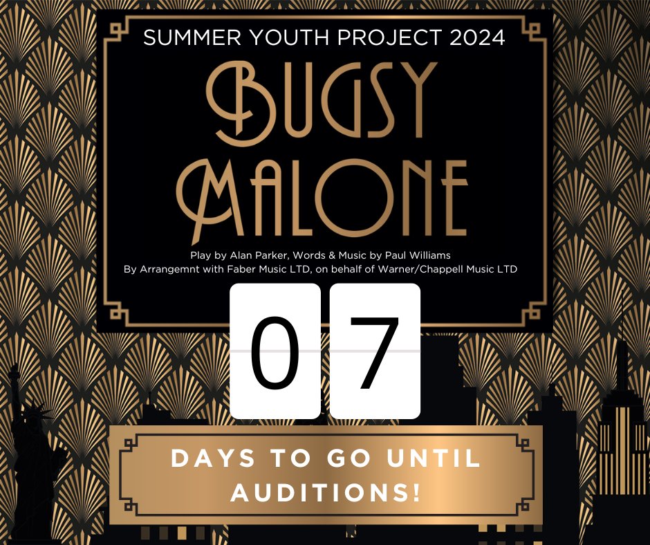 Only 1 week to go until our Bugsy Malone SYP Auditions! Don't worry! There's still time to register! The application pack can be downloaded here: eu1.hubs.ly/H08GRcR0