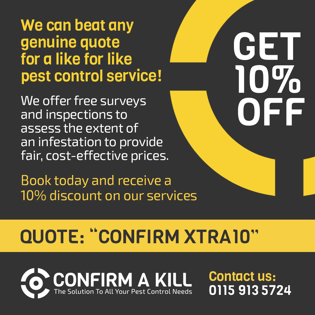 We can beat any genuine quote for a like for like service!

We pride ourselves on delivering a quality and reliable service to all of our customers. Get in touch and receive a 10% discount on our #PestControl services. Simply quote “CONFIRM XTRA10': zurl.co/2ESn

#Pest