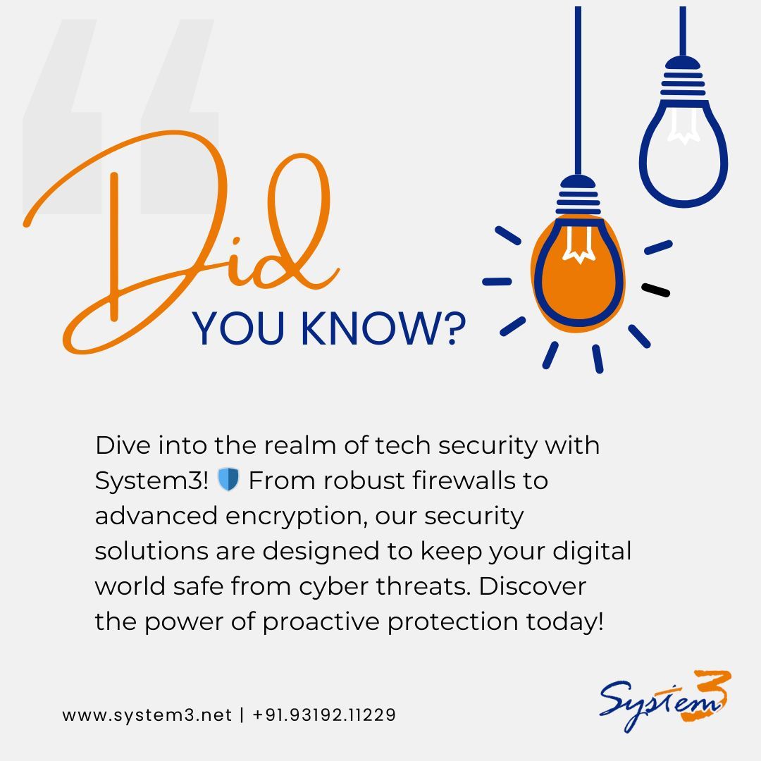 Did you know? Tech Security: Safeguarding Your Digital World with System3! 
💻🔒 #System3 #TechSecurity #CyberDefense #DidYouKnow #StaySafeOnline #DigitalProtection