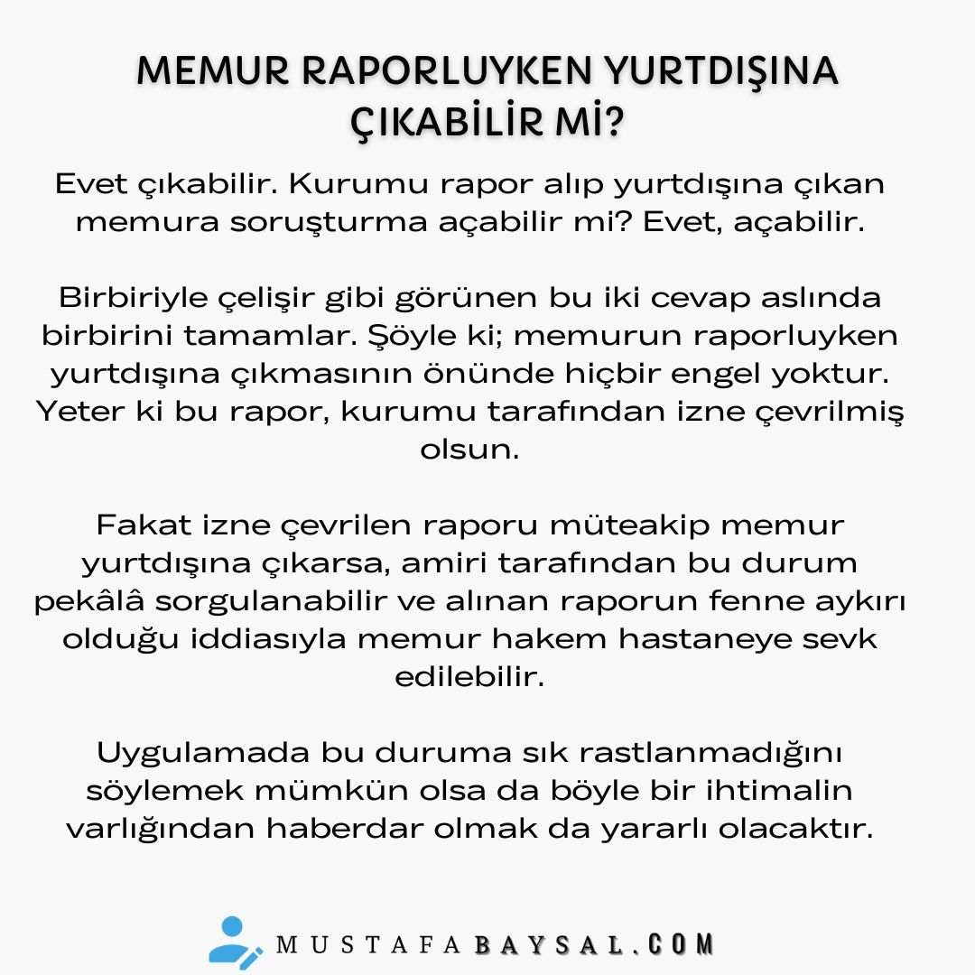 Memur raporluyken yurtdışına çıkabilir mi?

#işçi #işveren #işkanunu #sgk #sosyalgüvenlik #işmahkemesi #işhukuku #ik #insankaynakları #avukat #smmm #4857 #iş #ofis #mustafabaysal 

mustafabaysal.com/memur-rapor-al…