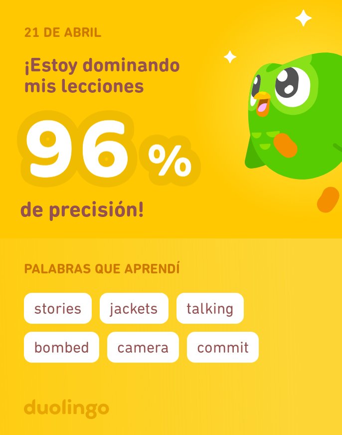 ¡Estoy aprendiendo inglés en Duolingo! Es gratis, divertido y efectivo.
#DuolingoOnIce