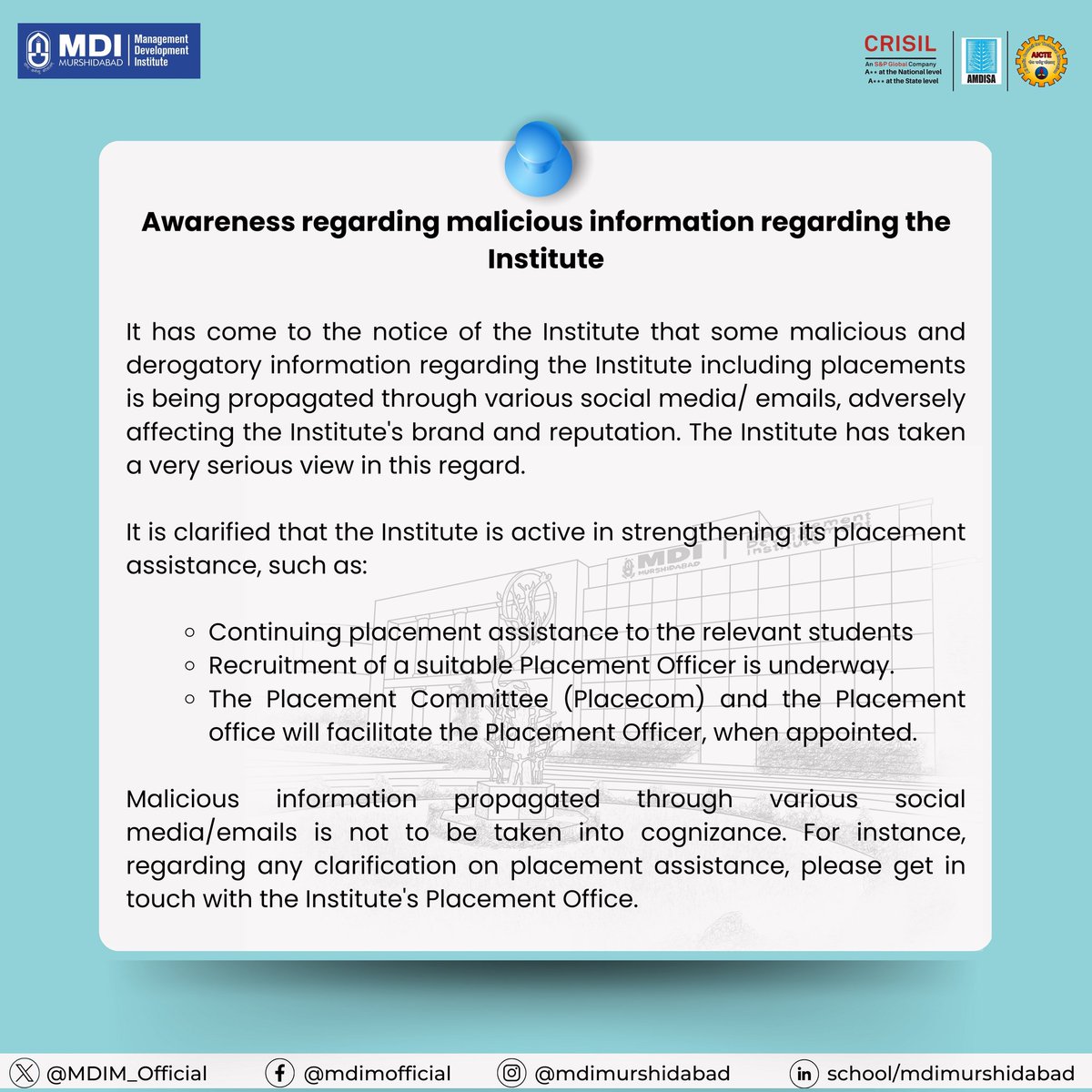 #MDIM is dedicated to creating a safe, inclusive environment for everyone associated and thus, urges everyone to verify information before sharing it & to refrain from spreading false rumors as misinformation can harm our community & hinder our progress towards positive change.