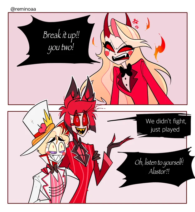 딸은 무서워
#HazbinHotelFanart 
#HazbinHotelCharlie 
#HazbinHotelAlastor #HazbinHotelLucifer 