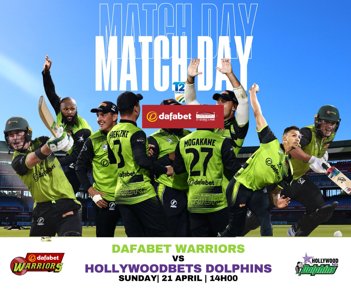 MATCH DAY | #CSAT20Challenge We take on HollywoodBets Dolphins at Dafabet St George's Park⚔️ 🕔14:00 Let's cheer for the Dafabet Warriors! 🏆🔥 #WozaNawe #BePartOfIt #DafabetWarriors #TheWarriorWay