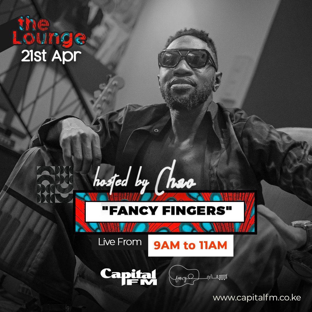 Hey Soulstar✨ We are so excited that Grammy-certified Guitarist, renowned Kenyan Artist and Music Producer @fancy_fingers is on @CapitalFMKenya #TheLounge on The Live Sessions with @chaolafemefatal 🎸🎶🎤 Listen in radio.capitalfm.co.ke #thelounge984 #fancyfingers