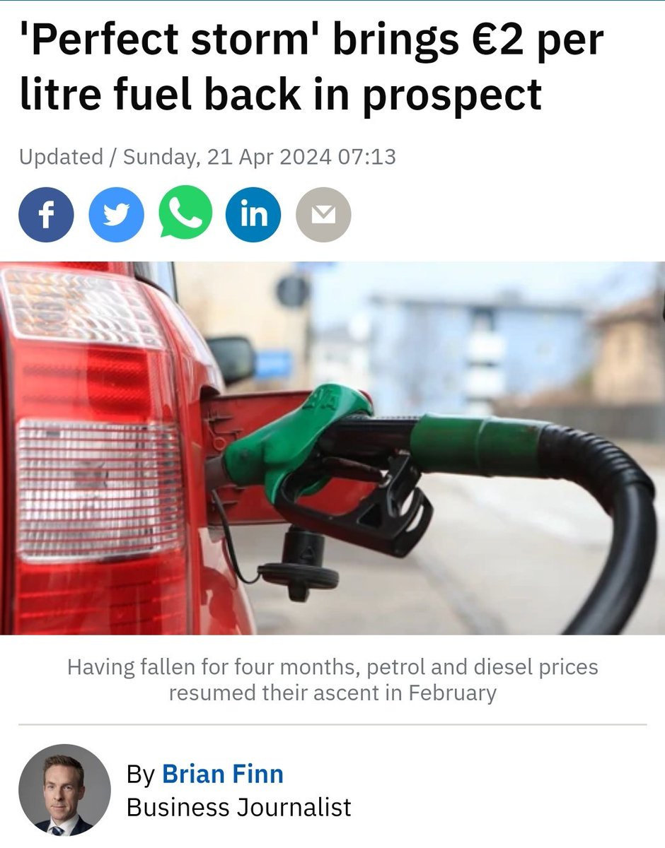 'Perfect storm' brings €2 per litre fuel back in prospect

And the Government has continued to restore excise rates, which were temporarily cut two years ago.

#CostOfLivingCrisis
⛽️ #FuelTax

rte.ie/news/business/…
