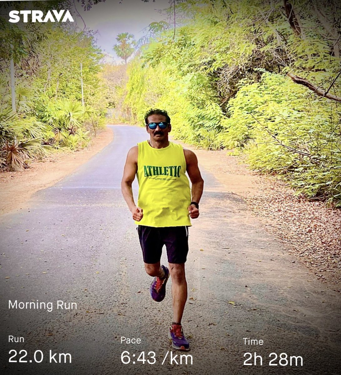 When the mercury soared, I dug deep and pushed harder. Completed my weekly long #run in 35°C feels-like 46°C heat, clocking 22 kilometers at a pace of 6.43. Huge shoutout to IIT M for the tree-lined route that saved the day! #Determination #SundayRunDay #IPS #halfmarathon…