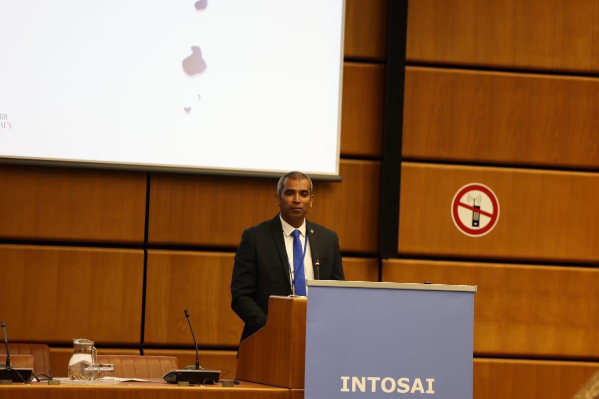AuditMV's tweet photo. Auditor General Mr. Hussain Niyazy and Assitant Auditor General Mr. Ibrahim Aiman attends the UN-INTOSAI symposium on #SDG13 held at Vienna Austria.
#Climateaccountability #Environmentalauditing #ClimateChange #SDG https://t.co/iQRSxWKVca