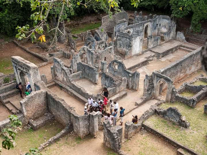 Les ruines du palais de Gedi. Gedi, est une ville swahili qui a prospéré du 11e au 17e siècle, c'est l'un des sites swahili les mieux préserver et étudier, c'etait une petite ville avec une riche architecture en pierre.