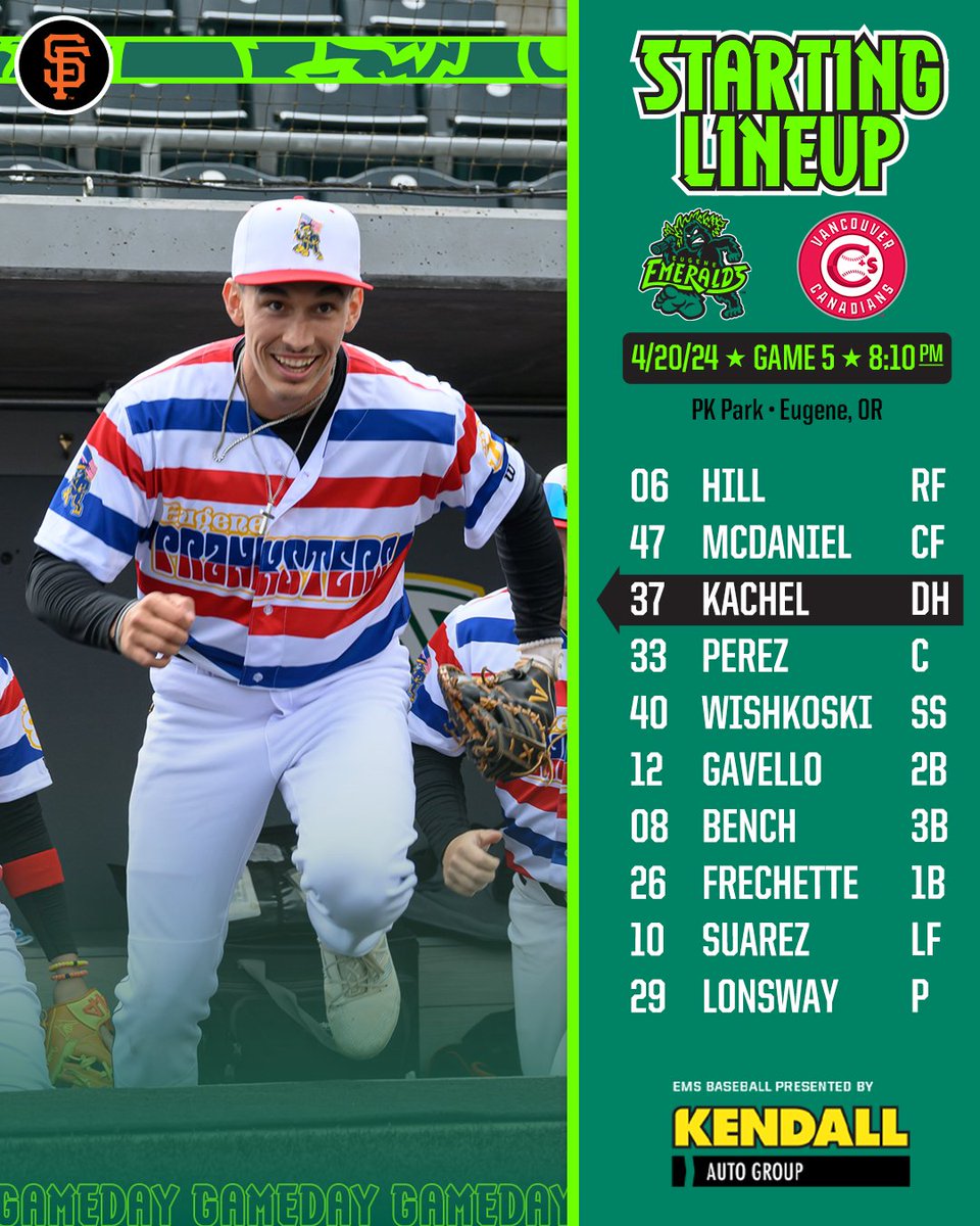 GAME TWO LETS GO! Eugene gears up for game two of the doubleheader. A few familiar faces are in the lineup for the second time tonight. Seth Lonsway is on the bump. #RootedHere