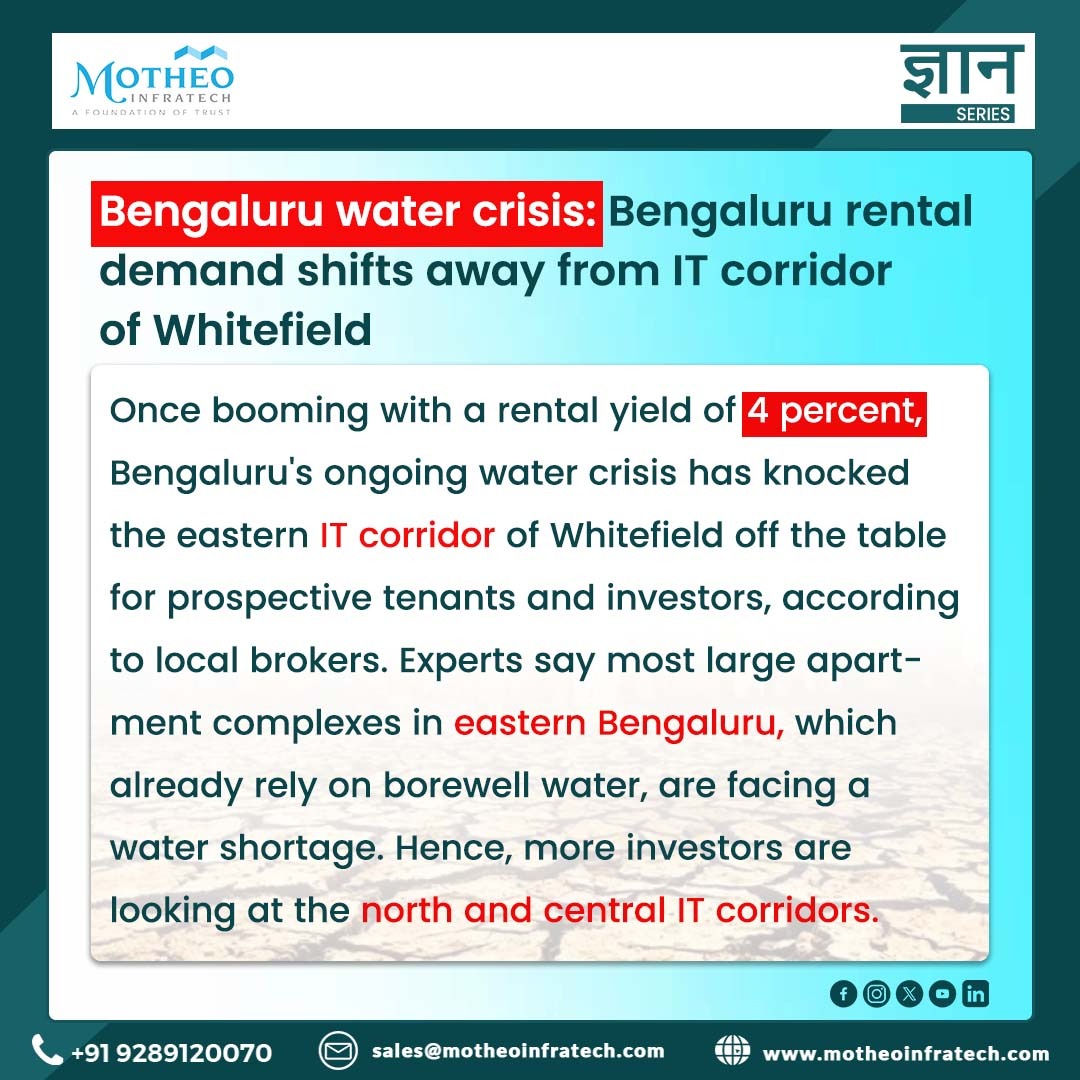 Bengaluru water crisis: Bengaluru rental demand shifts away from IT corridor of Whitefield

Contact Us: +91-9289120070
Email: sales@motheoinfratech.com
Website: motheoinfratech.com

#motheoinfratech #BengaluruWaterCrisis #RentalDemand #WhitefieldRealEstate #ITCorridor