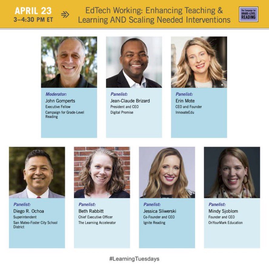 Join @Readingby3rd on 4/23 @3pm ET with @DigitalPromise, @SMFCSD, @LearningAccel, @InnovateEDUNYC, and @IgniteReading to look at how EdTech impacts learning to ensure students have access to the technologies needed for this #BigBet to work. Register now: ow.ly/1Ibi50QolLE