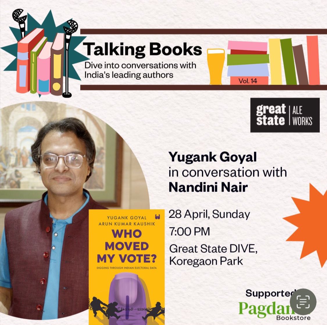 Yugank Goyal (@yugank_goyal) on Twitter photo If you’re in Pune next Sunday, please come. We will talk about elections — the numbers,
the politics, the campaigns and how we relate to them!
Register here: insider.in/talking-books-… If you’re in Pune next Sunday, please come. We will talk about elections — the numbers,
the politics, the campaigns and how we relate to them!
Register here: insider.in/talking-books-…
