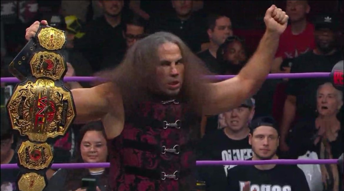 BackupHangman's tweet photo. #TNARebellion closes with Broken Matt Hardy holding up the TNA World Championship https://t.co/03Egs8Bayu