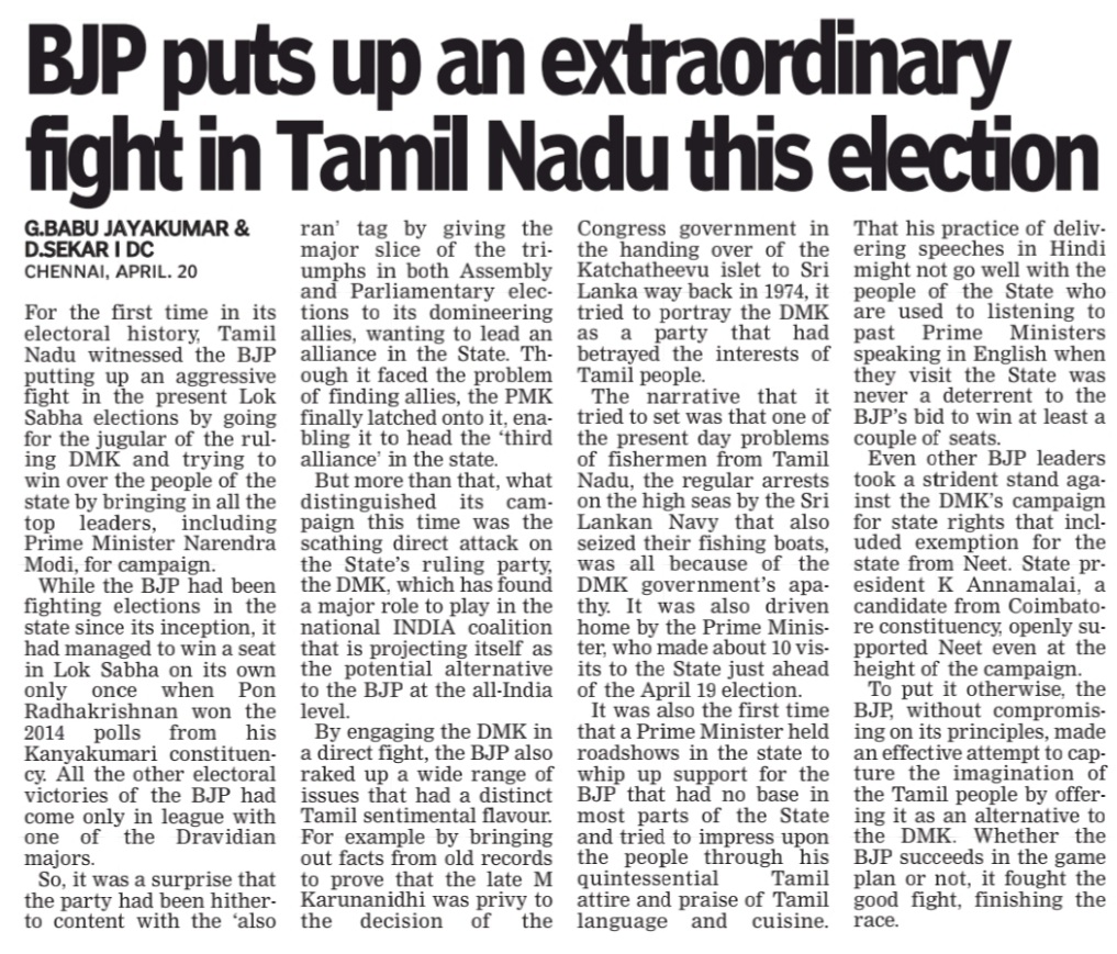 BJP puts up an extraordinary fight in Tamilnadu this election