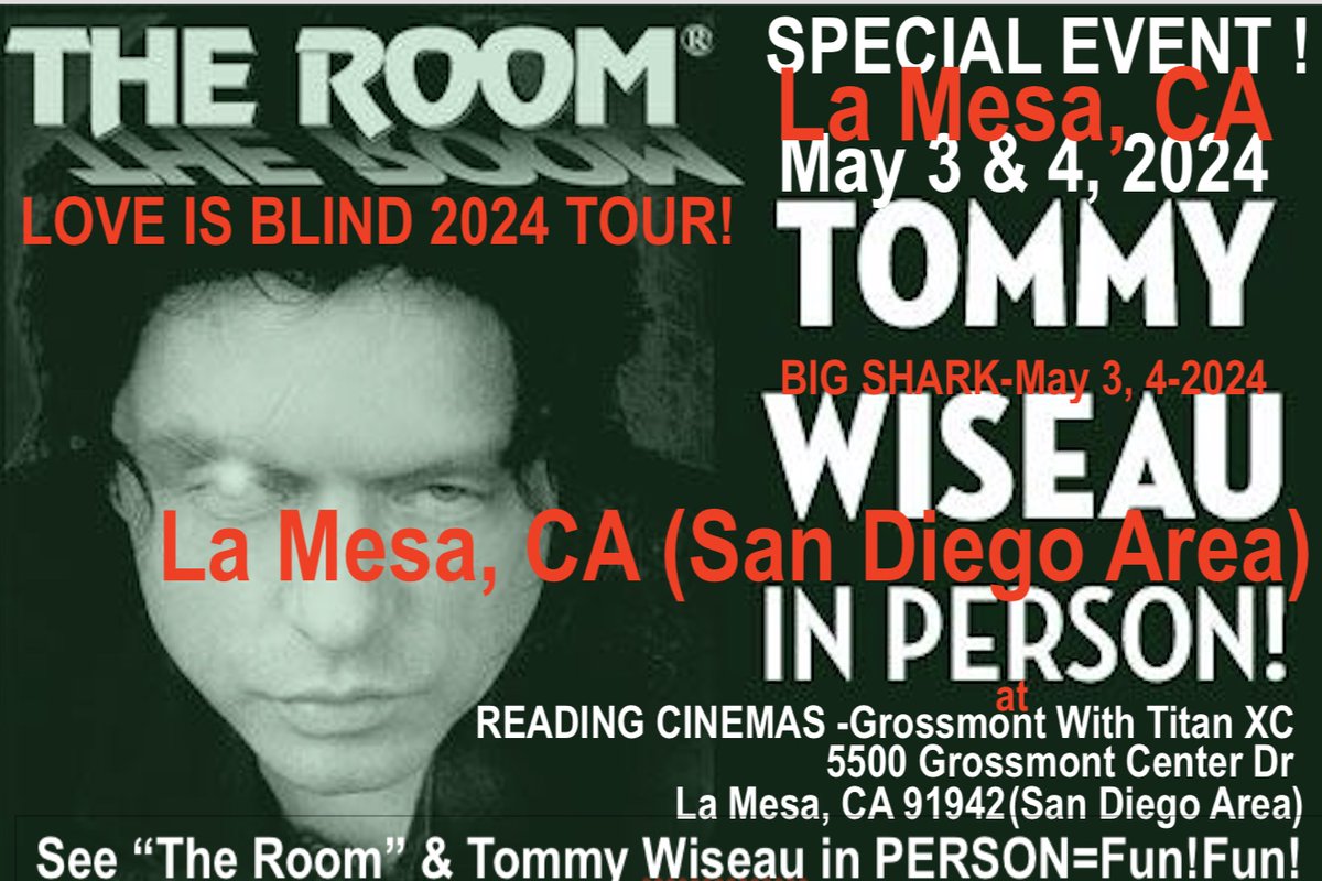 The Room/ Big Shark/ Screenings: May 3, 4, 2-2024- San Diego and much more: TheRoomMovie.com
