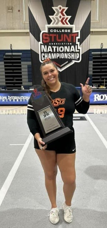 Very proud of my baby @JasiGates1. Will graduate with her masters degree from @okstate in two weeks. Competed in her last cheer and stunt competition today winning her 6th national championship. (4 stunt, 1 small coed and 1 group) Been a great ride !