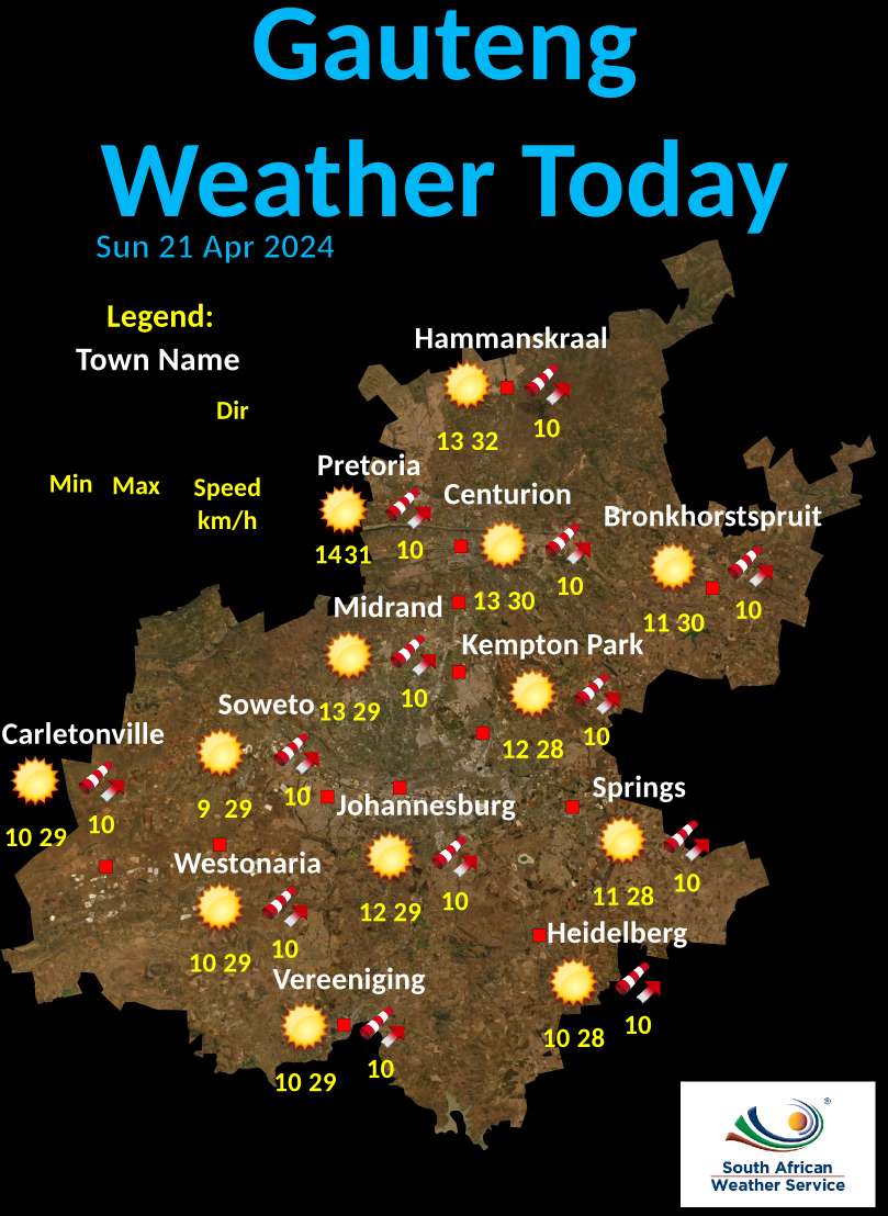 Gauteng Today 's Weather overview: 21.4.2024