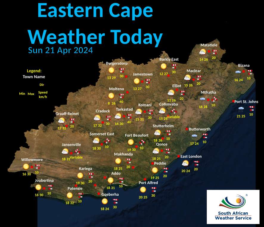 Eastern Cape Today 's Weather overview: 21.4.2024