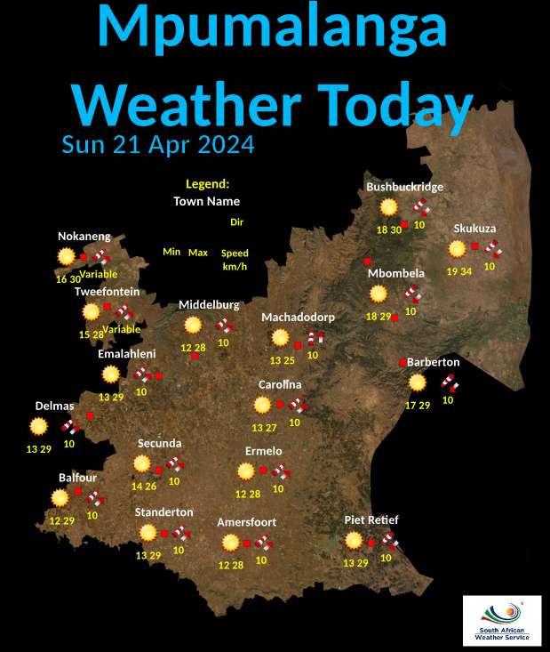 Mpumalanga Today 's Weather overview: 21.4.2024