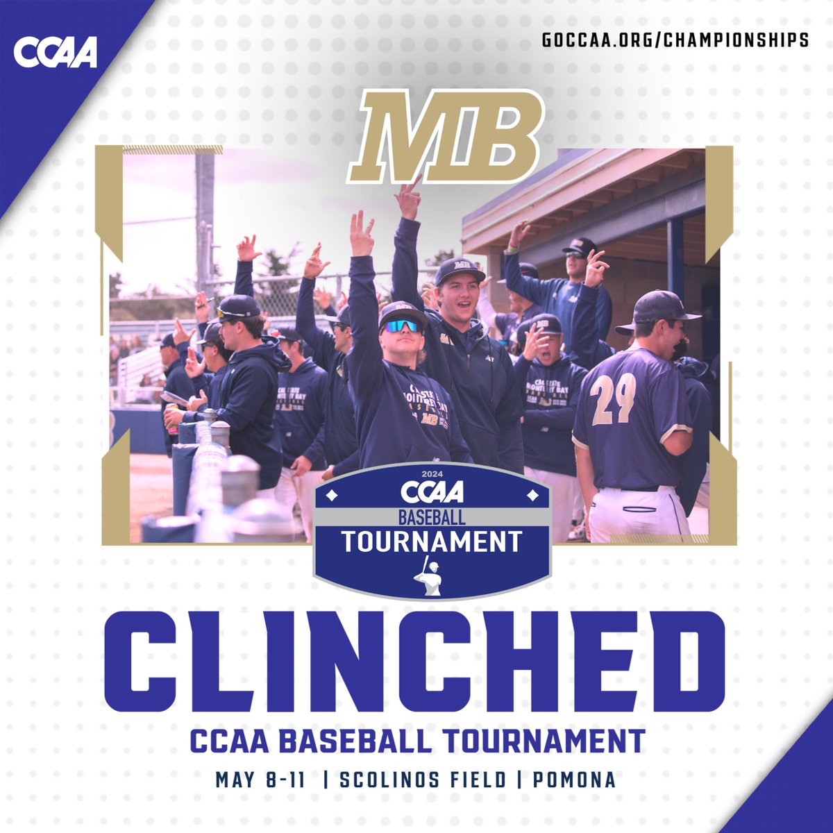 Cal State Monterey Bay has clinched a spot in the CCAA Baseball Tournament! It would be the @otterathletics eighth consecutive appearance. #GoCCAA #ccaabb