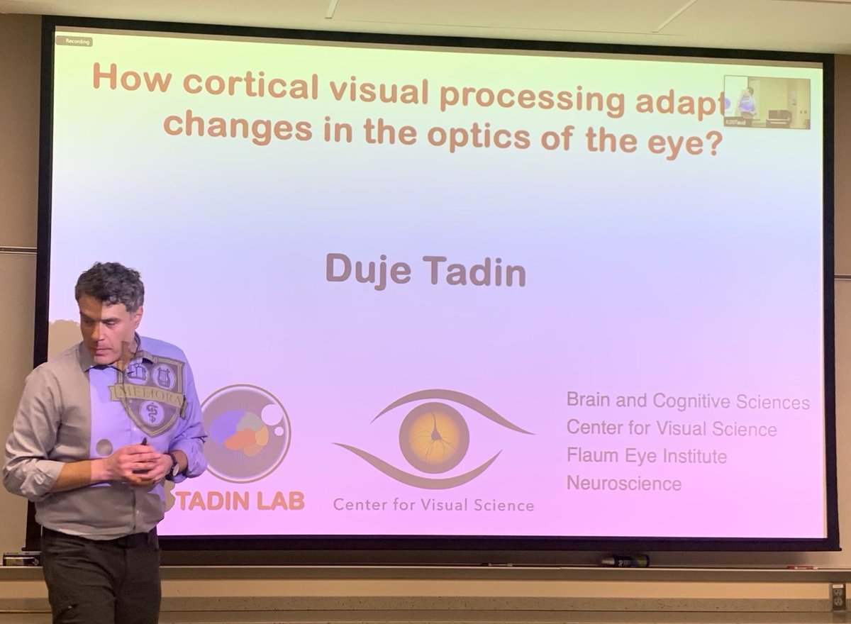 Duje Tadin’s Research Lecture ⁦@FlaumEye⁩ #GrandRounds this Friday. Creating bridges between fundamental #VisionScience & #Ophthalmology ⁦@CvsUor⁩ ⁦@UoR_BrainCogSci⁩ ⁦@UofR⁩ ⁦@URochester_SMD⁩ ⁦@NatEyeInstitute⁩ #optics #NeuralAdaptation