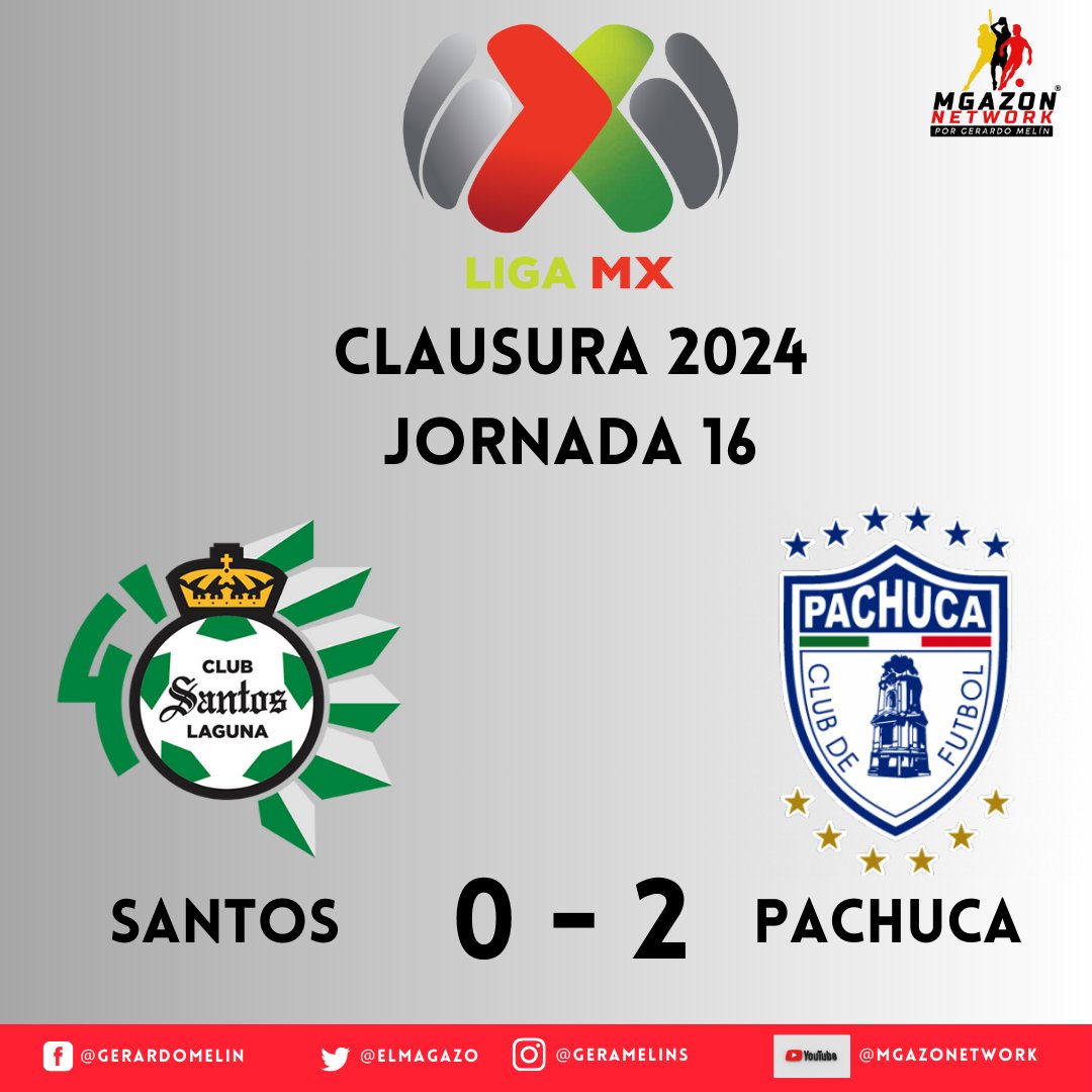 Pachuca derrotó a Santos de visitante 2-0 en la Jornada 16 del #Clausura2024, Nelson Deossa y Owen De Jesús anotaron los goles de la victoria para para los Tuzos 😇🐿️ 🇲🇽⚽🏟️ #LigaBBVAMX #Clausura2024 #ElMagazoMelinPresenta