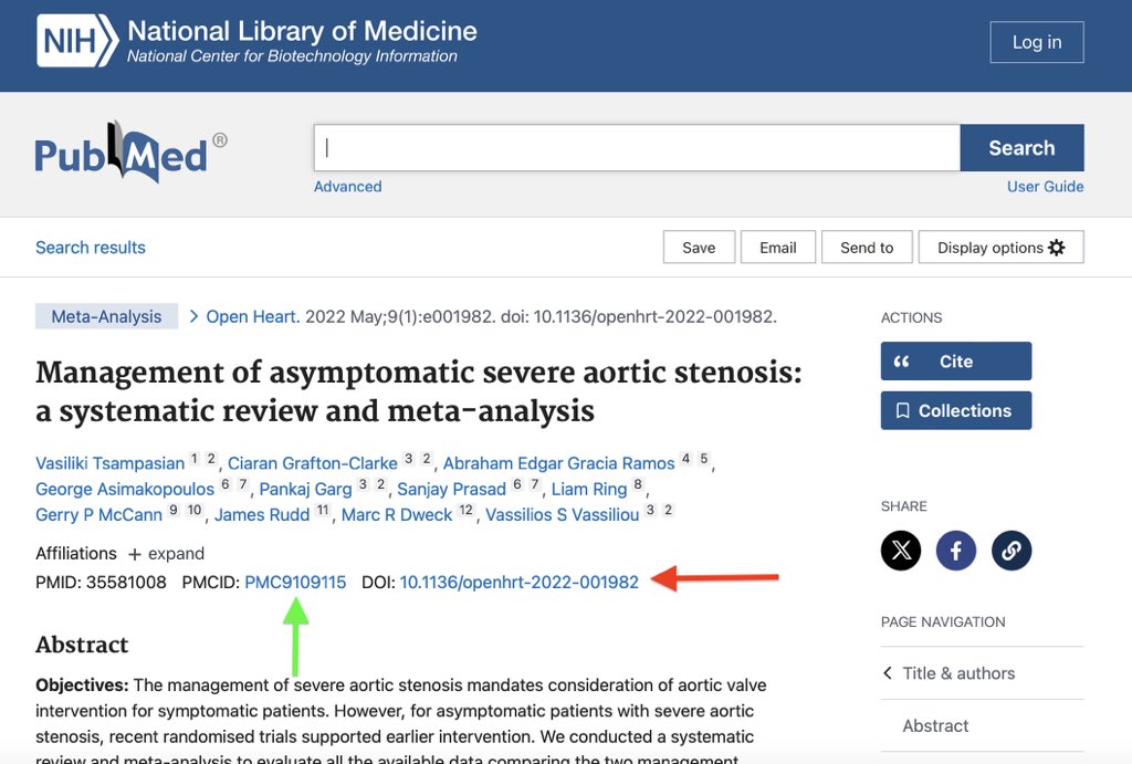 Abraham_RMI's tweet photo. Para visualizar un artículo encontrado en PubMed puede hacer lo siguiente:
1. Dar “clic” en el DOI (flecha roja), ello le llevará a la página de la revista.
2. Dar “clic” en el PMCID (flecha verde), ello le llevará al artículo en la versión disponible en PubMed Central https://t.co/CzceKFFFFI