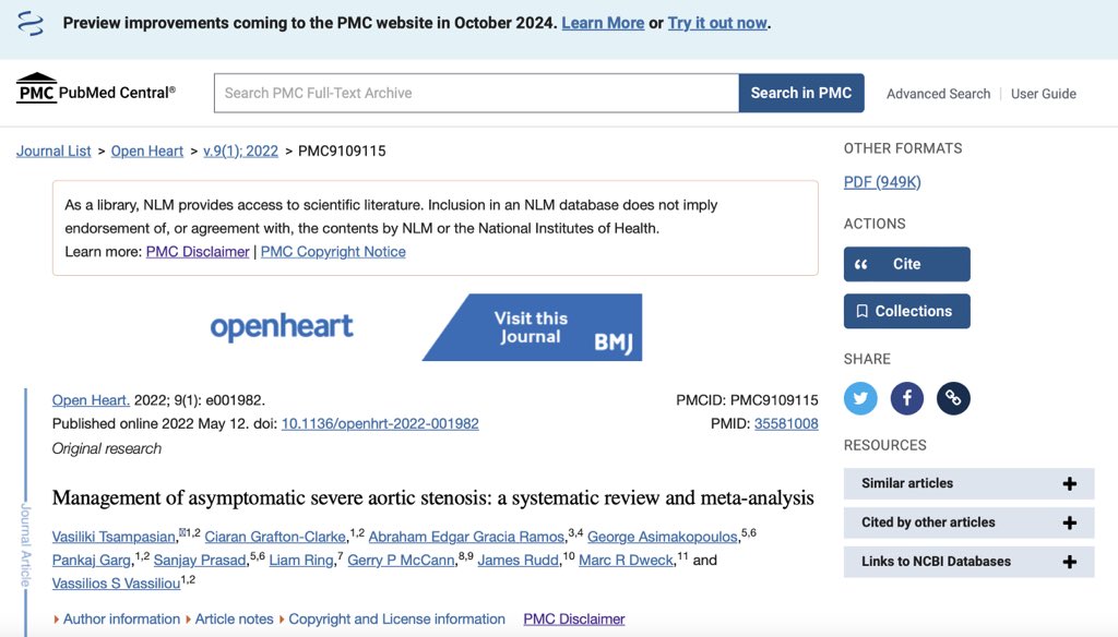 Para visualizar un artículo encontrado en PubMed puede hacer lo siguiente: 1. Dar “clic” en el DOI (flecha roja), ello le llevará a la página de la revista. 2. Dar “clic” en el PMCID (flecha verde), ello le llevará al artículo en la versión disponible en PubMed Central