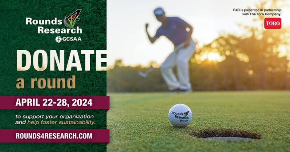 Rounds 4 Research is addressing a critical shortage of funding for agronomic research, education, advocacy programs and course operations by auctioning donated rounds of golf online. Make a donation before the auction goes live Monday, April 22. gcsaa.org/foundation/rou… #R4R24