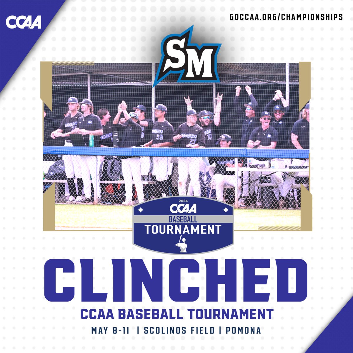 goccaa's tweet photo. For the first time in program history, the @csusmcougars will be playing in the CCAA Baseball Tournament! #GoCCAA #ccaabb https://t.co/wmeePiBrn1