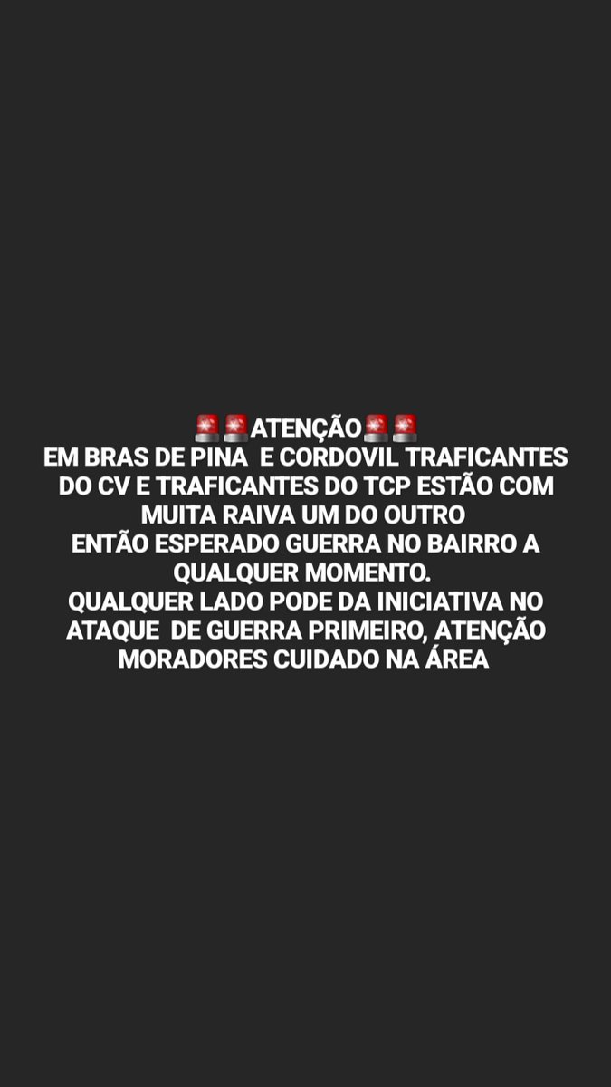 A GUERRA ENTRE TRAFICANTES  PODE COMEÇAR A QUALQUER MOMENTO EM CORDOVIL E BRAS DE PINA. 
@tinojunior #BalançoGeralRJ @vingadorrj @criazonasul2 @PegaVisaoRjNews @PenhaNewsRJ @blitzRJoficial @Camisasrj33 @DenunciaQTG @InformeRJO @FW_NEWSS @BandRio @g1rio @sbtrio