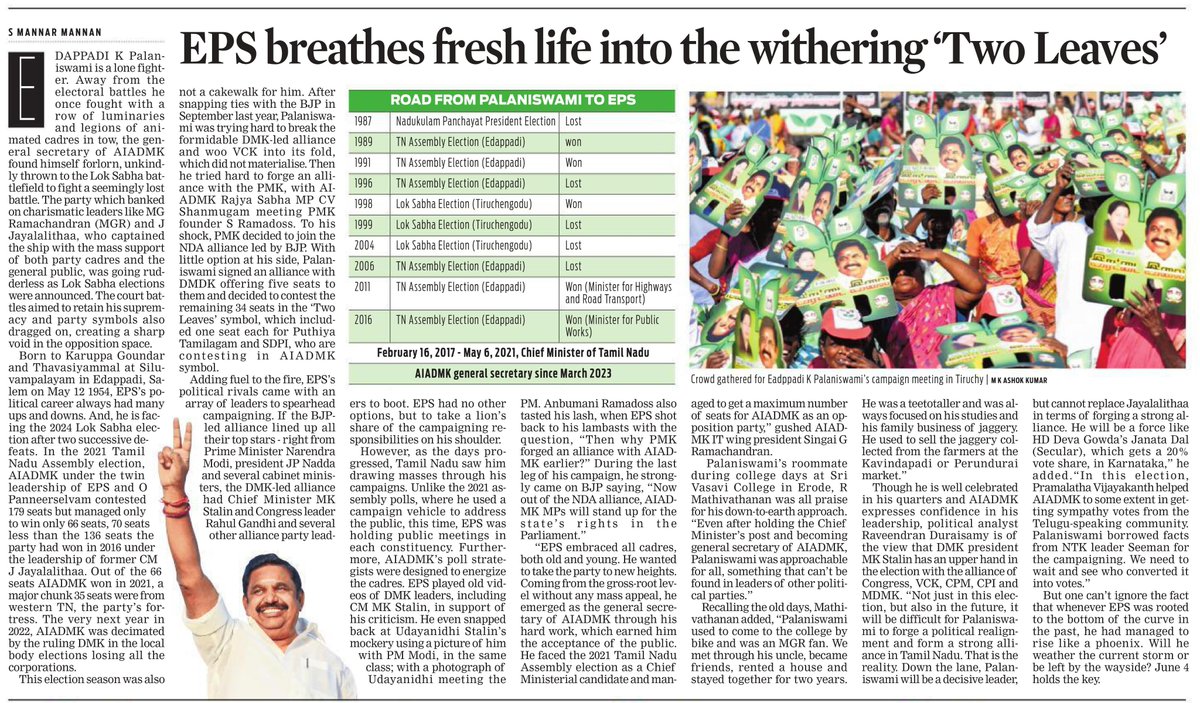 #EPS breathes fresh life into the withering ‘Two Leaves’ @xpresstn @NewIndianXpress @EPSTamilNadu @RamaAIADMK #ElectionsWithTNIE newindianexpress.com/states/tamil-n…