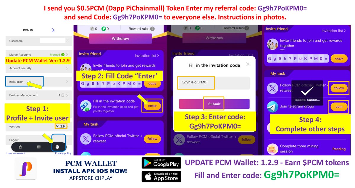 🔥Official announcement 🚀

✅ In the near future, I will drop PCM Tokens to the community. Any boss who enters the PCM Wallet referral code ' Gg9h7PoKPM0= ' will participate in receiving the PCM Token Drop.

'I send you $0.5PCM (PCM Wallet Token). Enter my referral code: