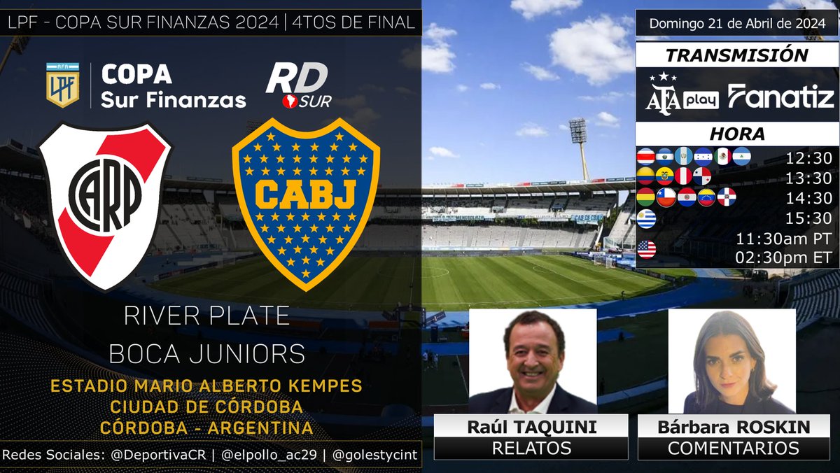 #LPF #CopaSurFinanzas 2024 🇦🇷 #River vs #Boca 🎙️ Relatos: @rulotaquini 🎙️ Comentarios: @barbiroskin 📺💻📱 @afa_play by @Fanatiztv #️⃣ #SuperclásicoAFAPlay #Fanatiz