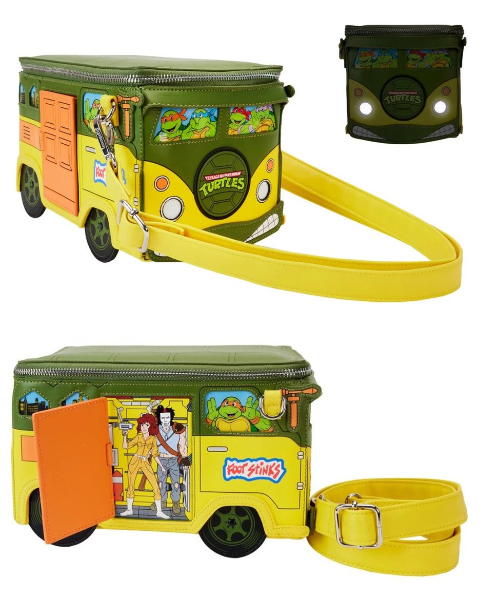 Loungefly Teenage Mutant Ninja Turtles 40th Anniversary Party Wagon Figural Crossbody Bag with light-up headlights available for pre-order via Entertainment Earth ee.toys/EM7IAL #ad