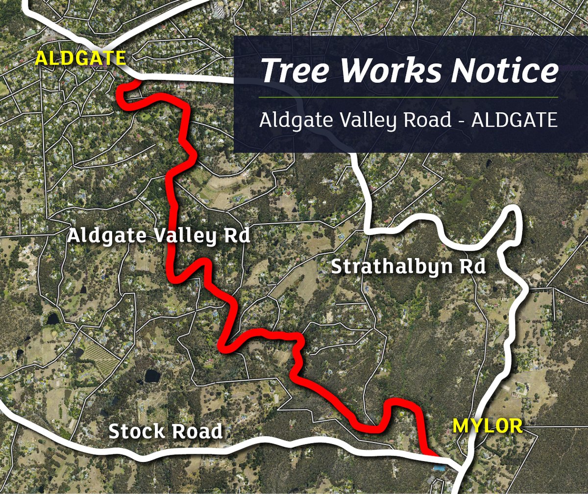 🚧 Council will be pruning vegetation along Aldgate Valley Road, starting April 23, along the entire stretch from Strathalbyn Road to Stock Road. 📅 Dates: April 23 - May 23 🕢 Times: 7:30 am - 3:30 pm 🗓️ Days: Tuesday - Thursday More information 👉 ow.ly/9JjT50R84o2