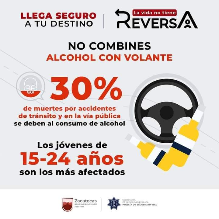 ⚠️Realiza tus traslados con precaución⚠️

🚫Si tomas, no manejes, #LaVidaNoTieneReversa🚥
@PoliciaVial_Zac 👮🏼‍♂️👮🏻‍♀️

#ElAñoDeLaPaz