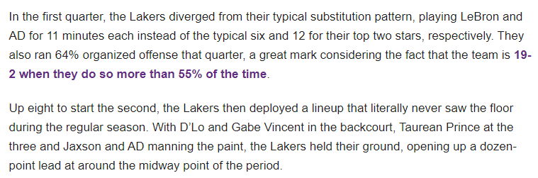 Great stuff from @CooperHalpern tonight in the three takeaways from tonight's loss breaking down some of the adjustments the Lakers made early in this one silverscreenandroll.com/2024/4/20/2413…