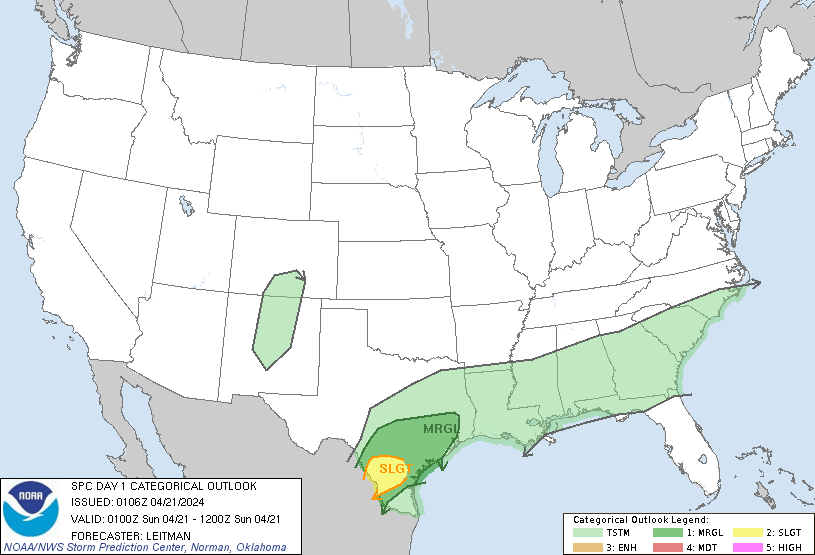 LimWeather's tweet photo. D1 #SPC Convective Outlook
#SlightRisk of #SevereWX in S #Texas state esp the cities of #Laredo, #Beeville and #AliceTX due to a 15% #Hail risk, a 15% #wind risk and a 2% #Tornado risk
#Wxtwitter #STXwx #TXwx #Wxx https://t.co/c6v2hXsTuA