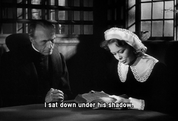 'Thy neck is a tower of ivory. Thy breasts are like clusters of grapes. How fair and how pleasant thou art, for delights.' In a line of dialogue censored and cut from Borzage's MAN'S CASTLE, Spencer Tracy quotes from the Song of Songs, like Anna does in Dreyer's DAY OF WRATH.