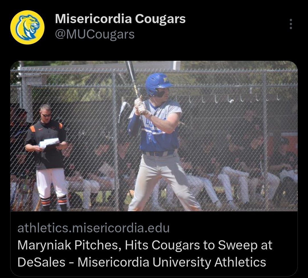 Always good to sweep! 
Career series for  @ConnorMaryniak5 
8-13, 11 rbis, 2 triples, 2 hrs in one game (grand slam and 3 run)
W on the mound with 3 perfect innings, 10 Ks!! 
Keep workin!
#d3baseball 
#rollcougs