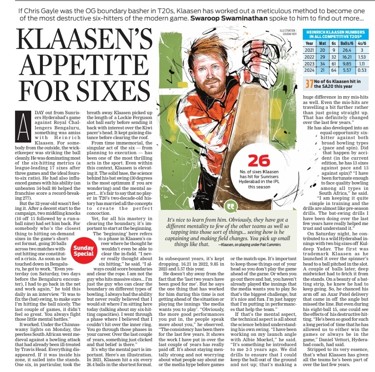 While Chris Gayle was the OG boundary basher, Heinrich Klaasen has worked out a meticulous method to become one of the most destructive hitters of the modern game. @arseinho speaks to @SunRisers batter to find out more. #IPL2024