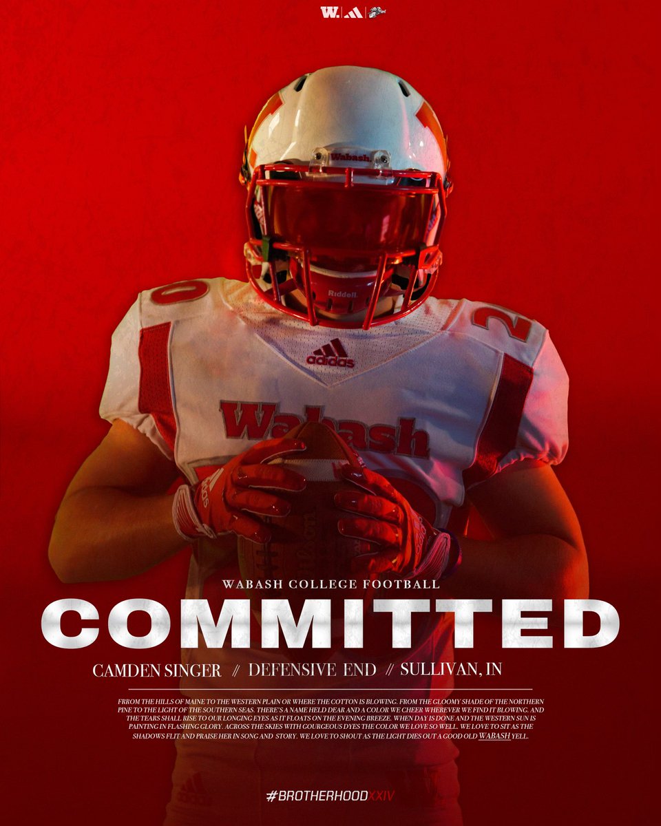 Camden2206's tweet photo. I would like to thank everyone who has helped me get to where I am today. I’m excited to say I’ve committed to Wabash to play football! 🔴⚪️#WAF
@coachgilbert10 @CoachOlmy @WabashFB https://t.co/C1zK7mo3uI
