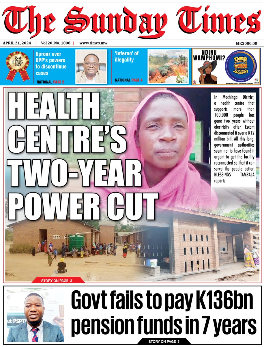 #TheSundayTimes front page: On any given day, when you visit Chikweo Health Centre in Machinga District, one thing you are likely to see is that women in the labour ward are keeping bundles of candles beside them.

mwtimes.softekmw.net/wp-admin/