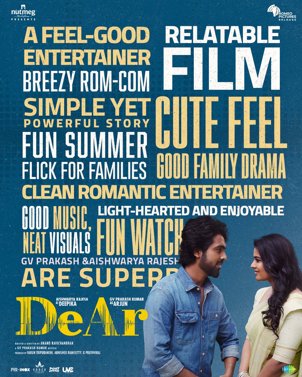 It's all love only for Deepika and Arjun ❤️ Watch #DeAr in theatres today, a feel-good romantic film in Kollywood after a long time! @tvaroon #AbhishekRamisetty #PruthvirajGK @mynameisraahul #RomeoPictures @saregamasouth @gvprakash @aishu_dil @Anand_Rchandran @jagadeesh_s_v