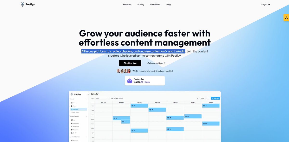 🚀 Enhance your social media strategy with Postlyy! 📊📆 Create, schedule, and analyze content on X and LinkedIn effortlessly. Check it out at aitoppicks.com #socialmediatools #contentstrategy @aitoppick